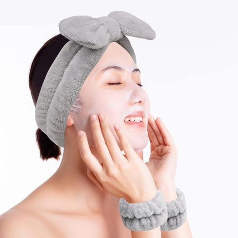 Yoseng 6 Pcs Spa Headband and Wristband Set for Face Washing,Makeup Headbands for Women for Wash Face, Skincare,Makeup Removal,Shower(Black,gray)...