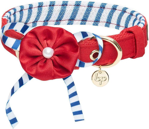 Blueberry Pet 4 Patterns Bon Voyage Sea Lover Adjustable Dog Collar in Timeless Red, Neck 13-16.5", for Medium Breed...