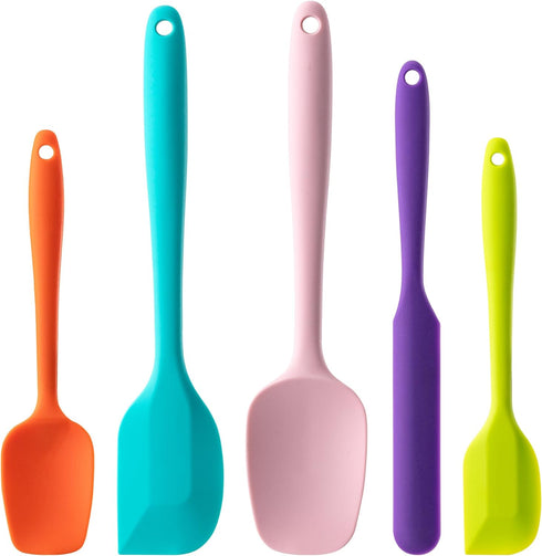 Silicone Spatula Set, 5 Piece Food Grade Rubber Spatulas for Baking, Cooking, and Mixing High Heat Resistant Non Stick Dishwasher Safe BPA-Free (M...