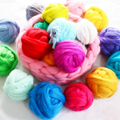 3.53oz Wool Roving Yarn, Fiber Roving Wool Top, Pure Wools, Chunky Yarn, Spinning Wool Roving for Needle Felting Wet Felting DIY Hand Spinning (Da...