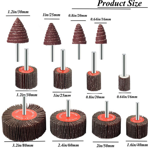 Abrasive Flap Wheel Sander 12Pack 80 Grit 1/4'' Shank Mounted Aluminum Oxide Cone Shape Sanding Wheel for Remove Rust...