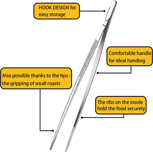 JETKONG 12-Inch Kitchen Tweezers Fine Tweezer Tongs Extra-Long Stainless Steel Cooking Tweezers...
