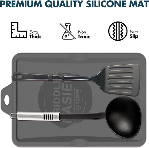 Silicone Spatula Mat for Ladle, Serving Spoon Drip Pad & Grill Utensil Holder for Kitchen, Stovetop, Cooking & Countertop, Heat-Resistant, BPA-Fre...