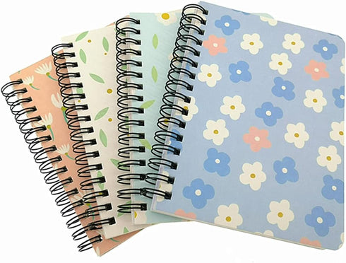 ALIMITOPIA 4 Pack Small Spiral Notepad Journal,Wirebound Ruled Sketch Book Notebook Diary Memo Planner,A6 Size(5.7X4.1) & 80 sheets (Flower B)...