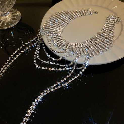 Missgrace Rhinestones Tassels Long Choker Necklaces Dainty Silver Luxurious Necklace Adjustable Rhinestones Pendant Necklaces Dainty Necklaces for...