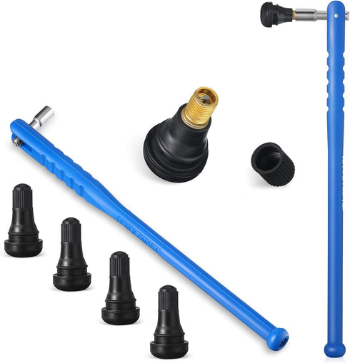 5 Pieces Tire Repair Kit, 1 Valve Core Removal Tool Tire Valve Stem Puller No Scratch Strength Blue Plastic Tire Valve Tool 4 TR412 Rubber Snap-in...