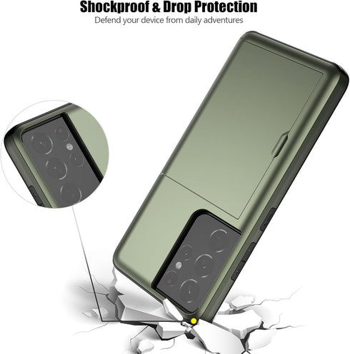 Nvollnoe for Samsung S21 Ultra Case with Card Holder Dual Layer Heavy Duty Protective Galaxy S21 Ultra Case Hidden Card Slot Slim Wallet Case for ...