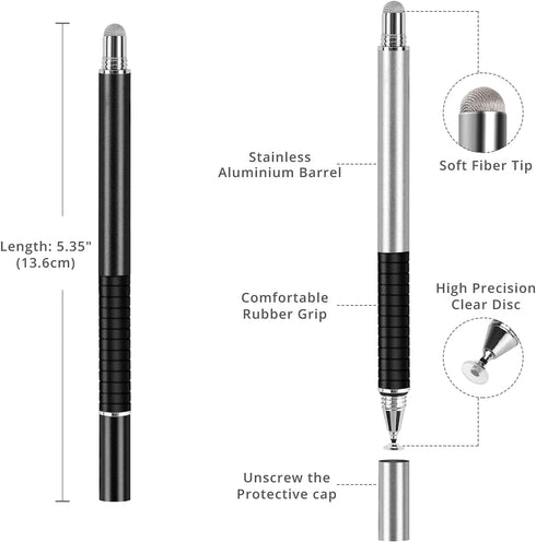 Capacitive Stylus Pen (4 Pack), Universal Stylist Pens 2 in 1 Precision Series Fine Point Disc Touch Screen for iPhone/iPad/Android/Tablet and All...
