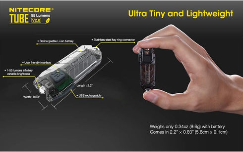 Nitecore Tube V2.0 Keychain Flashlight, 55 Lumen Bright USB Rechargeable Ultra Lightweight Compact (Black)...