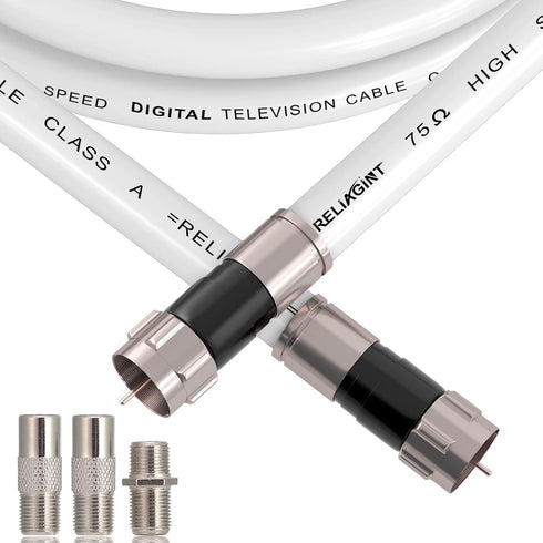 6FT RG6 Coaxial Extension - White Cable with F Connector, Low Loss, High Speed for Digital TV Aerial, Antenna, and Satellite...