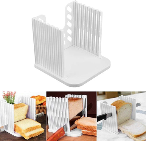 Bread Cutter, Adjustable Foldable Plastic Slicer Bagel Toast Cutting Guide Homemade Sandwich Kitchen Slicing Loaf Manual Tools Crumb Tray Cakes De...