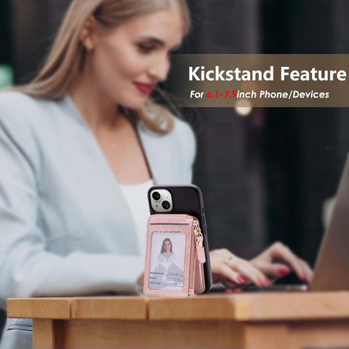 M-Plateau Foldable Phone Wallet?iPhone Card Holder Stick On with Flexible Zipper Coin Purse Multifunctional Kickstand Design, Fits 6.1 and Above L...
