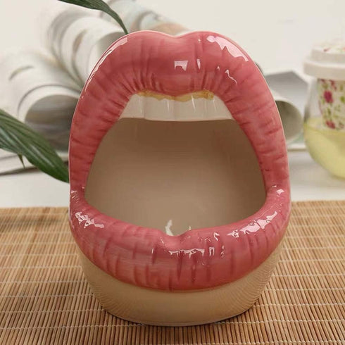 lemonadeus Multi-role Ceramic Sexy Lips Planter Stylish Lip Pot/Gadget Storage Mouth Planter Unique Ash Tray Ceramic Container (Pink)...