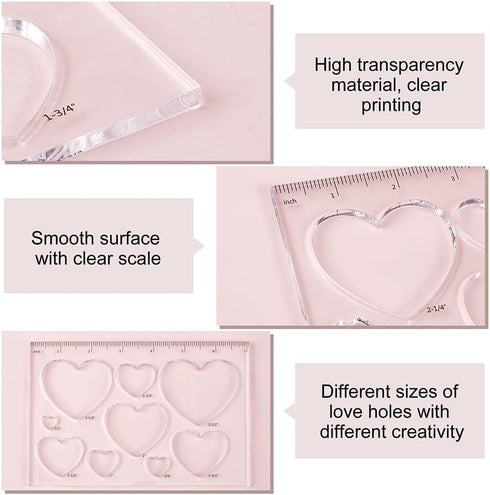 PH PandaHall 2pcs 9 in 1 Heart Inlay Template Router Stencils Template Acrylic Templates Drawing Scale Ruler Drawing Tool Measuring Tool for Schoo...