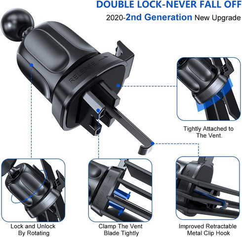 Miracase Upgraded-2nd Generation Universal Phone Holders for Your Car, Hands Free Air Vent Car Phone Holder Mount Compatible with iPhone 16/15/14/...