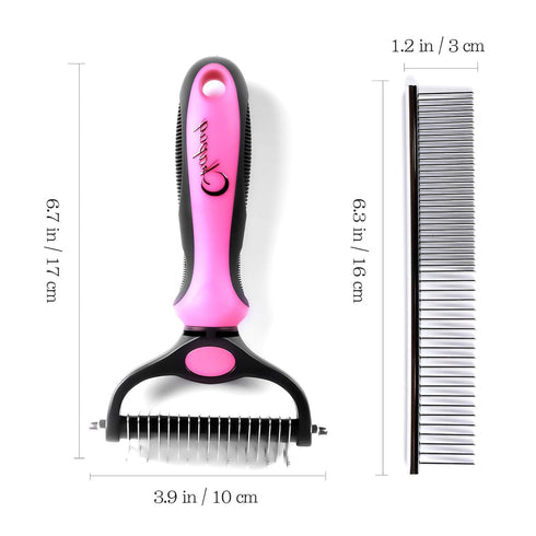 Pet Grooming Brush and Metal Comb Double Sided Long Hair Pet Undercoat Cleaner Brush for Dogs and Cats Removes mats and lint Effectively removes c...