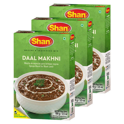 Shan Daal Makhni Recipe & Seasoning Mix 100g (3.52oz) Pack of 3 - Spice Blend for Black Lentil - Suitable for Vegetarians - Airtight Bag in a Box...