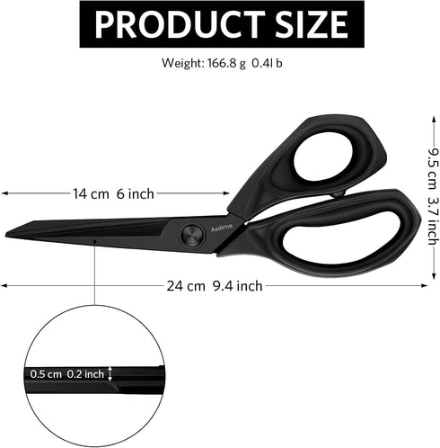 Black Titanium Fabric Scissors, Dressmaking Scissors with Heavy Duty Multi-Purpose Titanium Coated Blades and Comfortable Soft Grip Handles, Black...