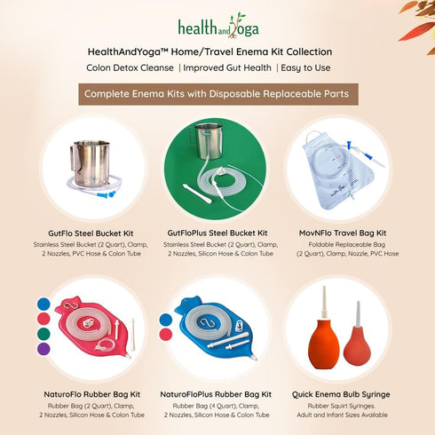 HealthAndYoga™ MovNFlo Super Economical Enema Bag Kit (2 Quart) - 2 pcs - BPA and Latex Free - Foldable and Compact - Travel Compatible for Fleet ...