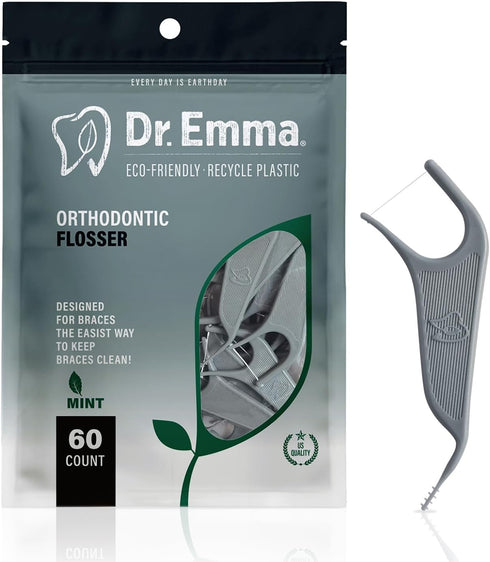 Orthodontic Flossers for Braces, Ortho Dental Floss Picks, Mint Flavor 60 Count/Bag, Gray, 1 Pack...