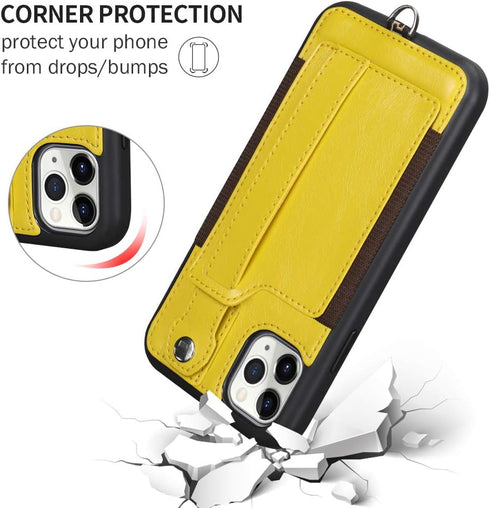 TOOVREN Phone Case for iPhone 11 Pro Wallet Case Lanyard Neck Strap with Kickstand Leather Card Holder Adjustable Detachable Necklace, Phone Prote...