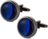 Round Cat Eye Cufflinks for Men Dark Blue Opal Cuff Links in Gun Black Business Shirt...