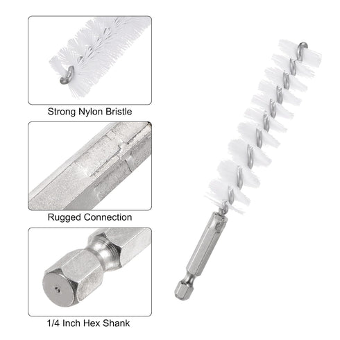 5Pcs Nylon Bore Brush 19mm Dia Cleaning Twisted Wire Brush Tube Pipe Cleaner with Handle 1/4 Inch Hex Shank for Tubes, Ports, Bearings...
