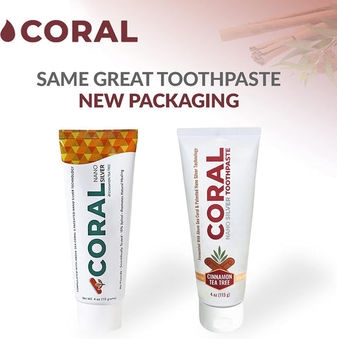 Coral Nano Silver Cinnamon Tea Tree Toothpaste, Natural Fluoride Free Teeth Whitening Toothpaste, Coral Calcium Nano Silver Infused SLS Free 4 Oun...