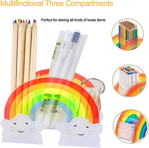 Acrylic Pen Holder, Cute Rainbow Pencil Holders, Supply Caddy Phone Holder Desk Organizer for Office Supplies Makeup Brush Classroom Organization ...