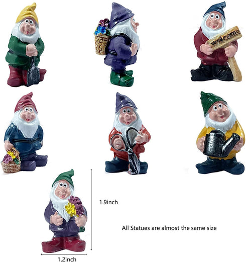 Enchanted Garden Decor: 7-Piece Gnome Miniature Statues, Elf's Joyful Atmosphere Ornaments - Ideal for Gardens, Backyards, Patios, Lawns, Bonsai, ...