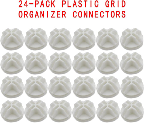 24-Pack Plastic Grid Organizer Connectors for Modular Closet Storage and Metal Grid Shelving Units, White Wire Cube Connectors with 1.42" OD and 0...
