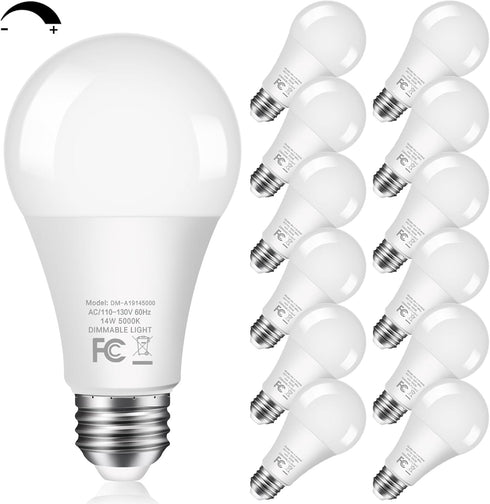 LED Light Bulbs 100Watt Equivalent 5000K Daylight, Dimmable A19 LED Light bulbs 14W 1500LM Bright LED Bulbs with E26 Standard Medium Base for Home...