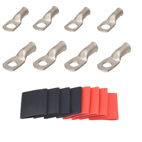 4 Pack 6 AWG 3/8 Lugs & 6 AWG 5/16 Lugs Tinned Copper Terminal,Marine Battery Welding Lugs Terminal Connectors with 8 Pieces Ratio 3:1 Dual Wall A...
