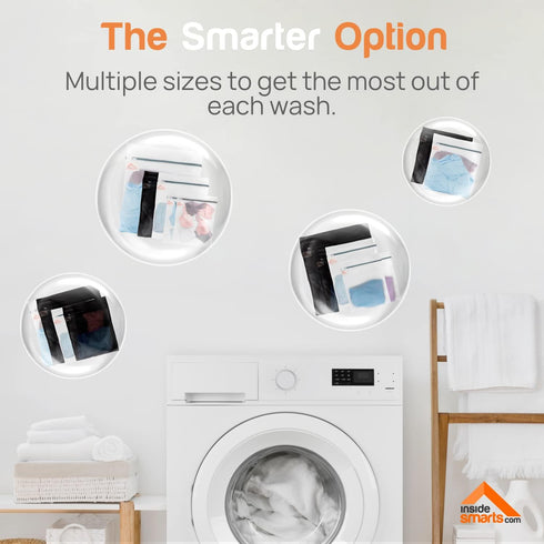 InsideSmarts Premium Mesh Laundry Bags Set of 4: Large (1 Black - 1 White), and Medium (2 White) - Elastic Gard & Rust-Proof Zipper Bags - Durable...
