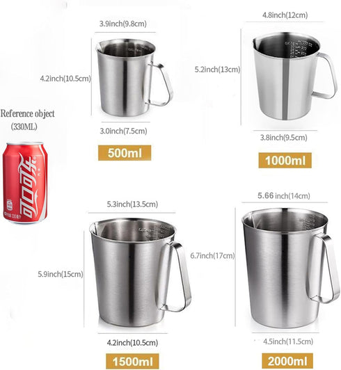 KSENDALO 48oz/6Cup SUS304 Stainless Steel Measuring Cup - Precision Engraved Markings for Liquid, Coffee, Milk & Espresso - 1.5Liter Kitchen Mixin...