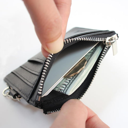 Boshiho Saffiano Leather Credit Card Holder Coin Change Purse with Key Ring Keychain - unisex...