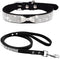 Dogs Kingdom Bling Rhinestone Dog Collar Leash Set with Glitter Bow Jewelry Soft Suede Sparkly Crytal Collar Leash Set for Pet Dogs Cats Adjustabl...