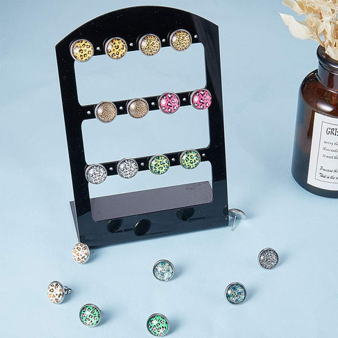SUNNYCLUE 1 Box 130Pcs DIY 20 Pairs Leopard Stud Earrings Making Starter Kit 4 Color 12mm Flat Back Druzy Resin Cabochons & Blank Stud Bezel Earri...