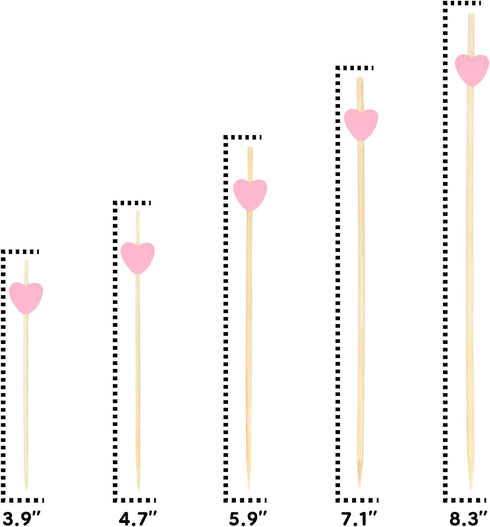 BambooMN 7.1 Inch Pink Heart Bamboo Food and Drink Pick Skewers for Catered Events, Holiday's, Restaurants or Buffets Party Supplies, 100 Pieces...