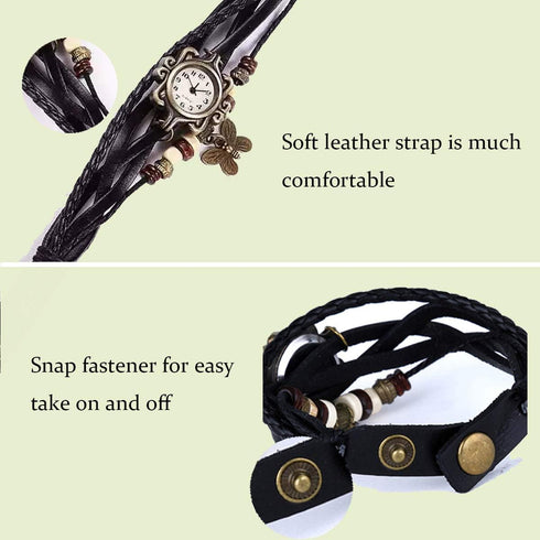 JewelryWe Women Quartz Bracelet Watch Fashion Weave Wrap Around Leather Wrist Watch Classic Bracelet Watch for Valentine’s Day...