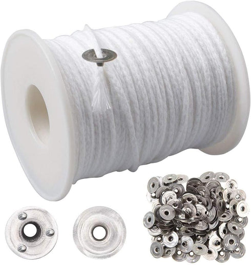 200 Feet Candle Wicks Roll, 24 PLYBraided Candle Wicks Natural Cotton Candle Wick Core Spool and 100 Pcs Metal Candle Wick Sustainer Tabs for Cand...