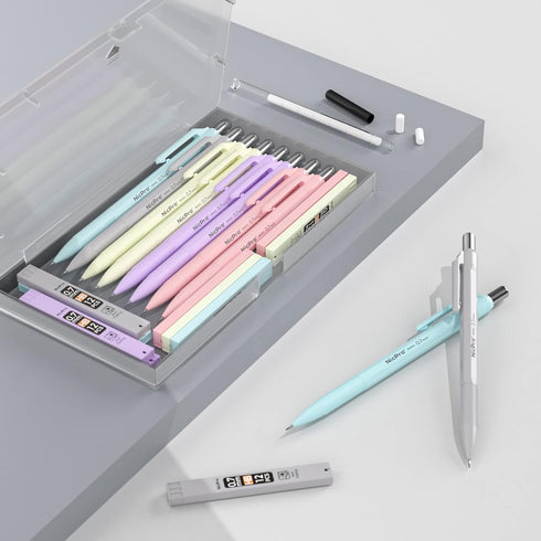 Nicpro 10 Pack 0.7 mm Mechanical Pencil Bulk Set with Case, Cute Candy Pastel Art Drafting Pencils 0.7mm with 10 Tube HB Lead Refills, Eraser for ...