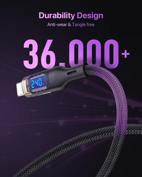 240W USB C to USB C Transparent Cable with LED Display Compatible with 140W 100W Fast Charging for MacBook Pro,lPhone15/15Pro/15ProMax,Samsung Gal...