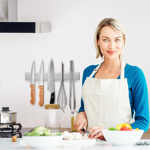 Ninolny 10 Inch Magnetic Knife Strip, Premium Stainless Steel Wall Mounted Kitchen Knives Bar,Space-Saving Powerful No Drilling Magnetic Knife Rac...
