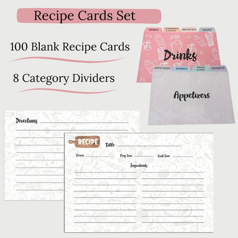 Recipe Cards 4x6, Set of 100 with 8 Category Dividers - Beautifully Designed 4x6 Recipe Cards for Your Culinary Creations...