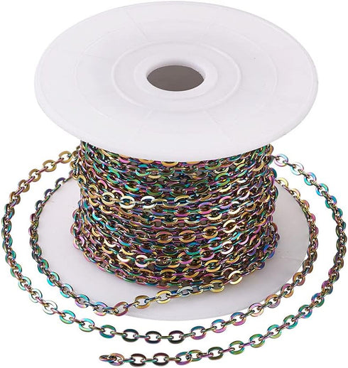 16.4 Feets 304 Stainless Steel Cable Chains Colorful Unwelded Twisted Cable Necklace Chain Link with Spool 4x3x0.7mm for DIY Bracelet Necklace Jew...