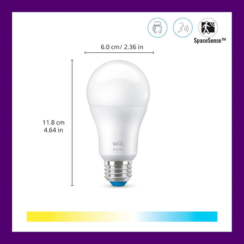 WiZ 60W A19 Tunable White LED Smart Bulb - Pack of 1 - E26- Indoor - Connects to Your Existing Wi-Fi - Control with Voice or App + Activate with M...