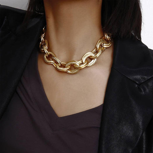 Chunky Choker Necklace Gold Cuban Link Chain Double O Link Necklaces Punk Hip-hop Jewelry for Women...