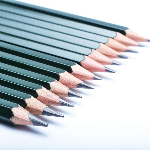 Pasler sketch graphite pencil set spanning 12 degrees (3H, 2H, H, HB, 2B, 3B, 4B, 5B, 6B, 7B, 8B, 9B) pre-sharpened pencils...