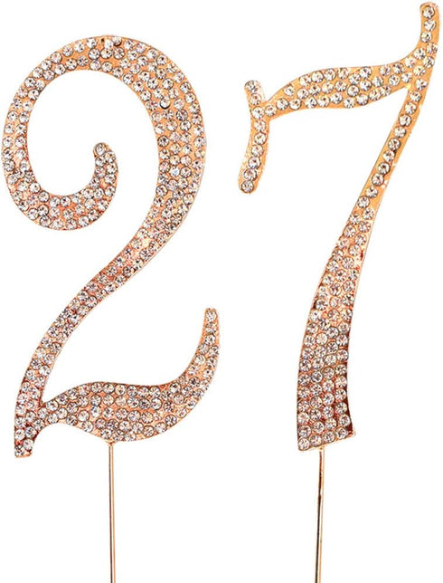 MAGJUCHE Gold 27" Crystal Cake Topper, Number 27 Rhinestones 27th Birthday Cake Topper, Men or Women Birthday or 27th Anniversary Party Decoration...